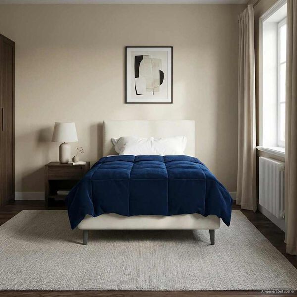 vidaXL Duvet complet toute l'ann&eacute;e Bleu fonc&eacute; 155 x 200 cm Microfibre