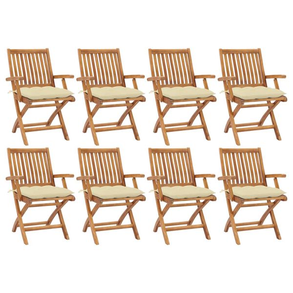 vidaXL Chaises pliables de jardin avec coussins lot de 8 Teck solide