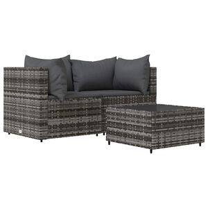 vidaXL Salon de jardin 3 pcs avec coussins Gris R&eacute;sine tress&eacute;e