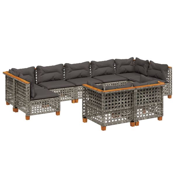 vidaXL Salon de jardin 9 pcs avec coussins gris résine tressée