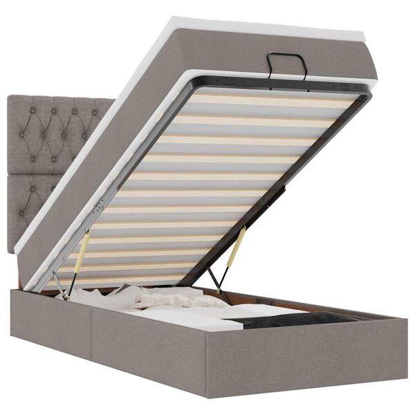 vidaXL Lit ottoman avec matelas taupe 100x200 cm tissu