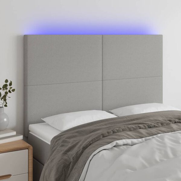 vidaXL T&ecirc;te de lit &agrave; LED Gris clair 144x5x118/128 cm Tissu