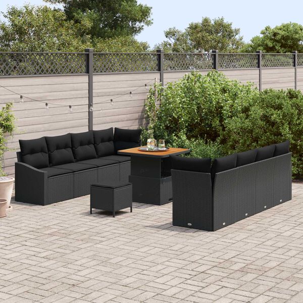 vidaXL Ensemble de canap&eacute; de jardin 11 pcs Noir Poly rotin