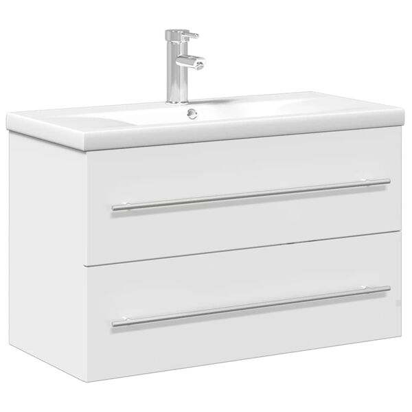 vidaXL Armoire lavabo de salle de bain bassin int&eacute;gr&eacute; blanc brillant