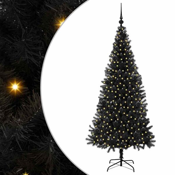 vidaXL Sapin de No&euml;l avec 300 LED avec support Noir 180 cm PVC