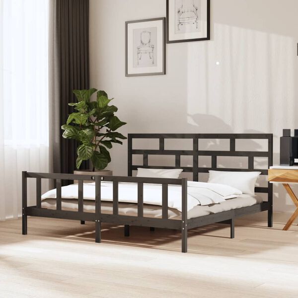 vidaXL Cadre de lit sans matelas gris bois massif 200x200 cm