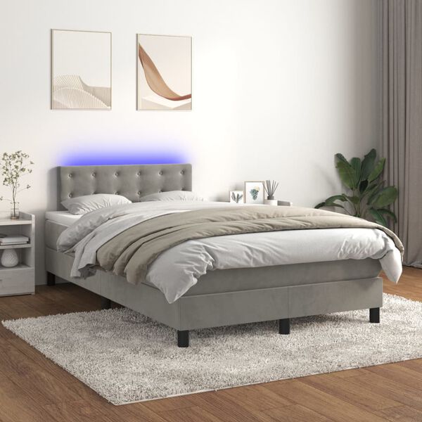 vidaXL Sommier &agrave; lattes de lit avec matelas LED Gris clair 120x200 cm