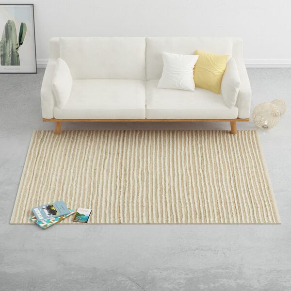 vidaXL Tapis Laine et chanvre 120 x 170 cm Naturel/Blanc