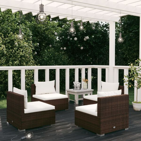 vidaXL Salon de jardin 4 pcs avec coussins R&eacute;sine tress&eacute;e Marron