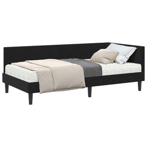 vidaXL Cadre de lit d'angle avec matelas Autre 2 pi&egrave;ces Noir Velours