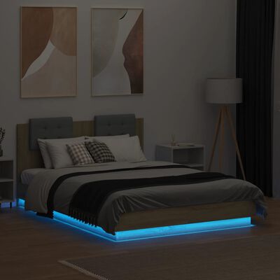 vidaXL Cadre de lit tête de lit et lumières LED chêne sonoma 140x190cm