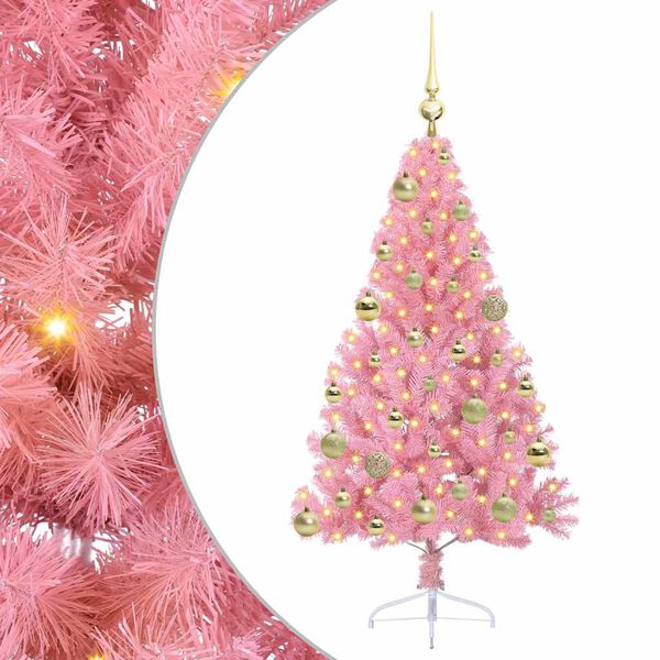 vidaXL Sapin de No&euml;l artificiel pr&eacute;-&eacute;clair&eacute; Rose 120 cm PVC