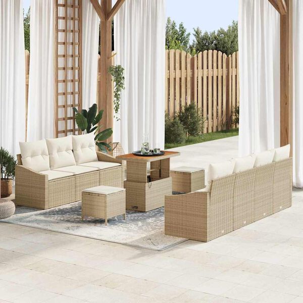 vidaXL Ensemble de canap&eacute; de jardin 10 pcs Beige polyrotin