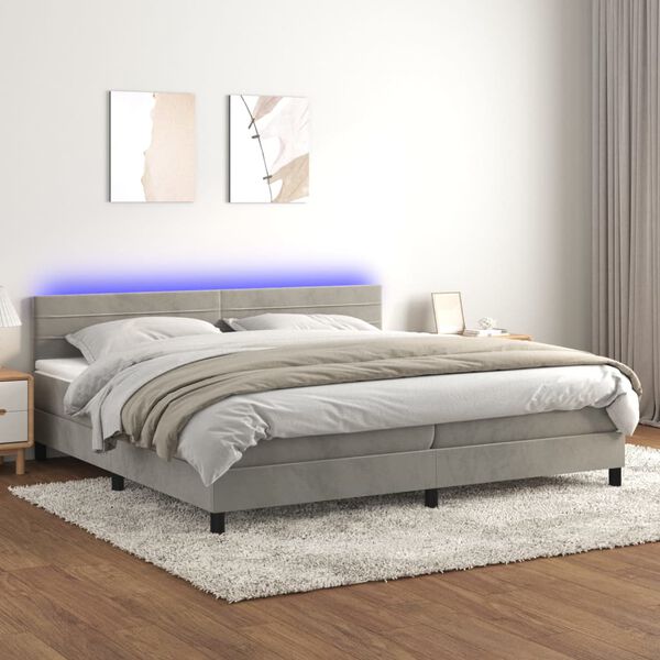 vidaXL Sommier &agrave; lattes de lit avec matelas LED Gris clair 200x200 cm