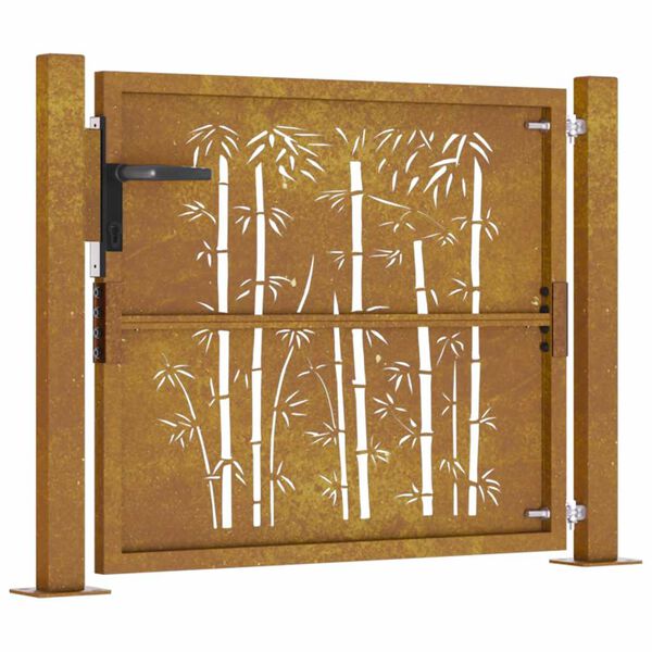 Portail De Jardin En Acier Corten 85x100 Cm - Design Découpé Laser, Anti-corrosion Naturel - Avec Système Verrouillable - À Assembler