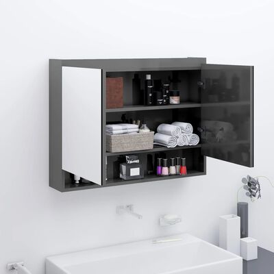 vidaXL Armoire à miroir de salle de bain 80x15x60 cm MDF Gris brillant