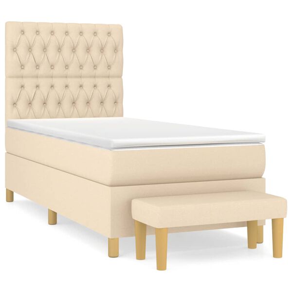 vidaXL Sommier &agrave; lattes de lit avec matelas Cr&egrave;me 100x200 cm Tissu
