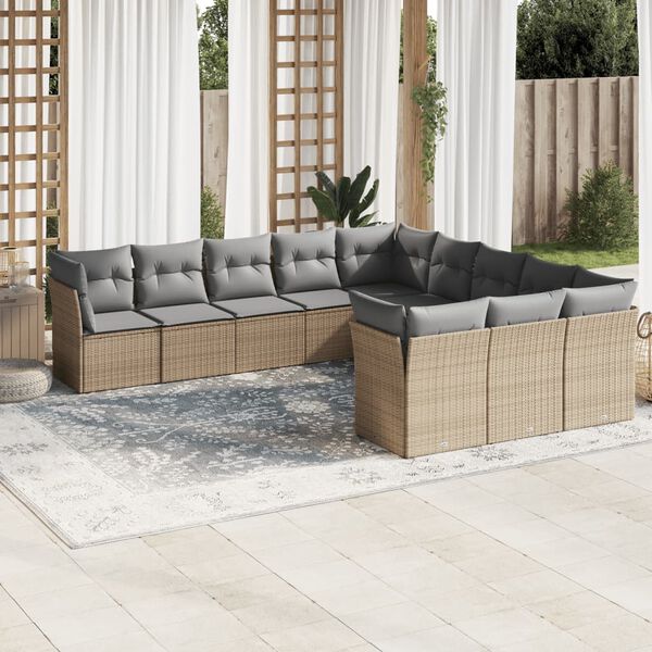 vidaXL Salon de jardin 11 pcs avec coussins beige r&eacute;sine tress&eacute;e