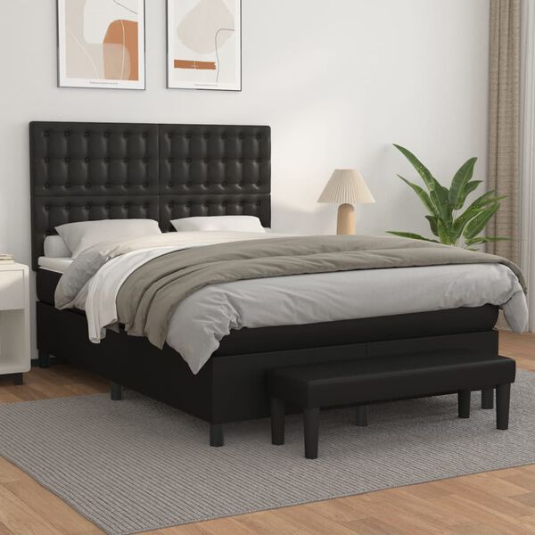 vidaXL Sommier &agrave; lattes de lit avec matelas Noir 140x190 cm Similicuir