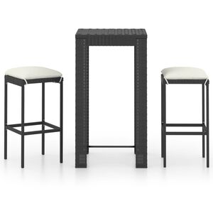 vidaXL Ensemble de bar de jardin 3 pcs et coussins R&eacute;sine tress&eacute;e Noir
