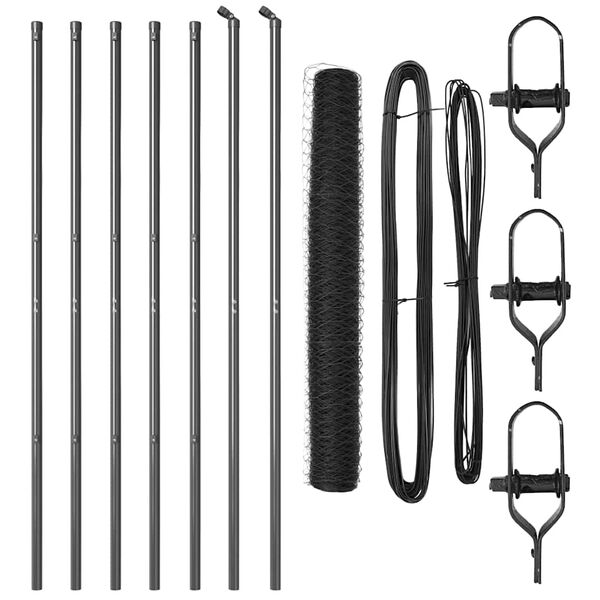 vidaXL Poteau de cl&ocirc;ture. Gris 10 x 1 m (maille de 36 mm) Acier et PVC