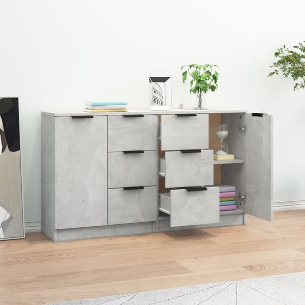 vidaXL Buffets 2 pcs Gris b&eacute;ton 60x30x70 cm Bois d'ing&eacute;nierie