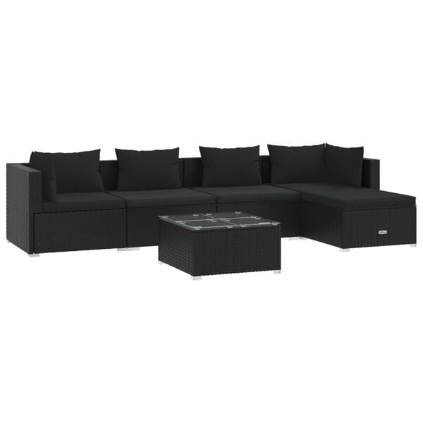 vidaXL Salon de jardin 6 pcs avec coussins R&eacute;sine tress&eacute;e Noir