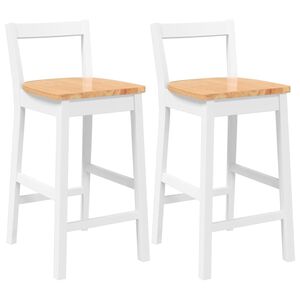 vidaXL Tabourets de bar (lot de 2) en bois massif blanc et caoutchouc