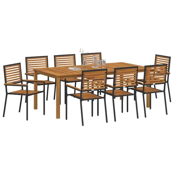 vidaXL Ensemble de salle &agrave; manger pour jardin 9 pcs Noir