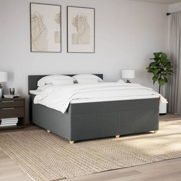 vidaXL Sommier &agrave; lattes de lit avec matelas Gris fonc&eacute; 180x200cm Tissu