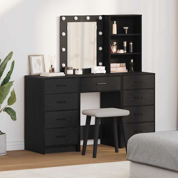 vidaXL Table de Toilette 3 pcs Noir 40 x 41 x 135 cm Bois d'ing&eacute;nierie