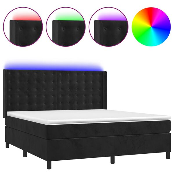 vidaXL Sommier &agrave; lattes de lit matelas et LED Noir 160x200 cm Velours
