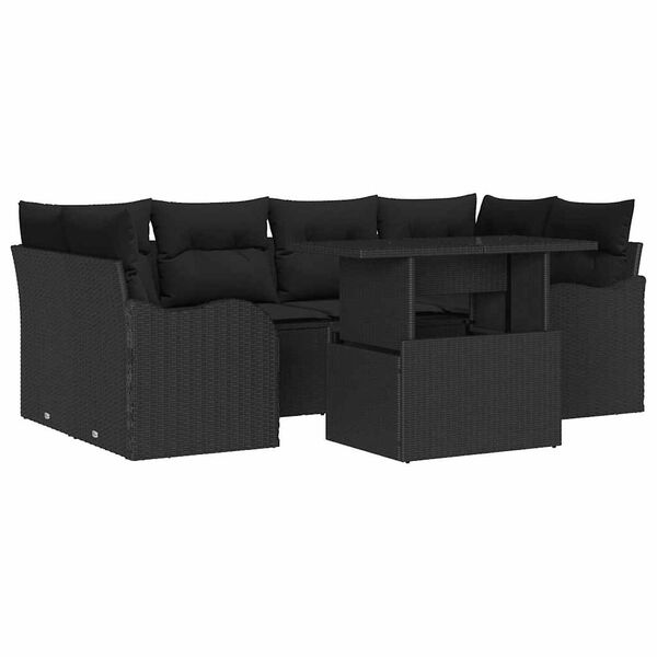 vidaXL Ensemble de canapé de jardin avec coussin 7 pcs Noir Poly rotin