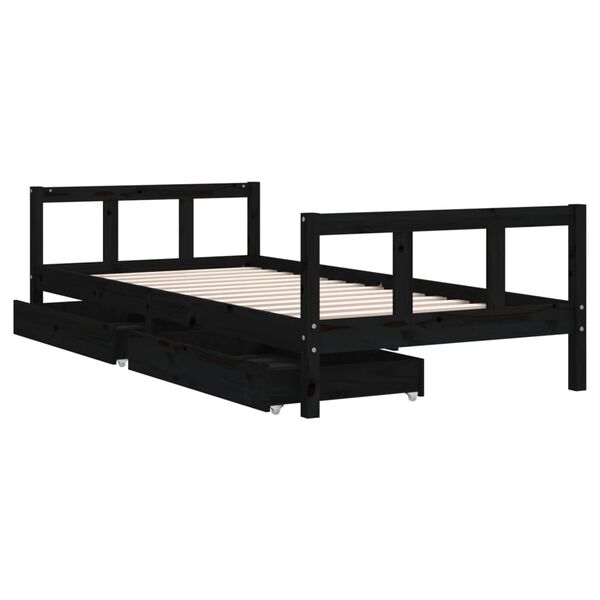 vidaXL Cadre de lit enfant avec tiroirs noir 90x200 cm bois pin massif