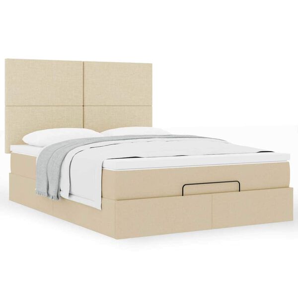 VidaXL Cadre de lit ottoman avec matelas cr&egrave;me 140x190 cm tissu