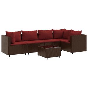 vidaXL Salon de jardin 6 pcs avec coussins Marron R&eacute;sine tress&eacute;e
