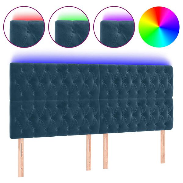 vidaXL T&ecirc;te de lit &agrave; LED Bleu fonc&eacute; 180x7x118/128 cm Velours