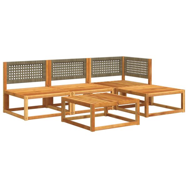 vidaXL Ensemble de canapés de jardin 5 pièces avec coussins en bois d'acacia et rotin