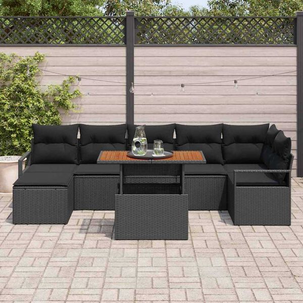 vidaXL Ensemble de canap&eacute; de jardin 8 pcs Noir Poly rotin