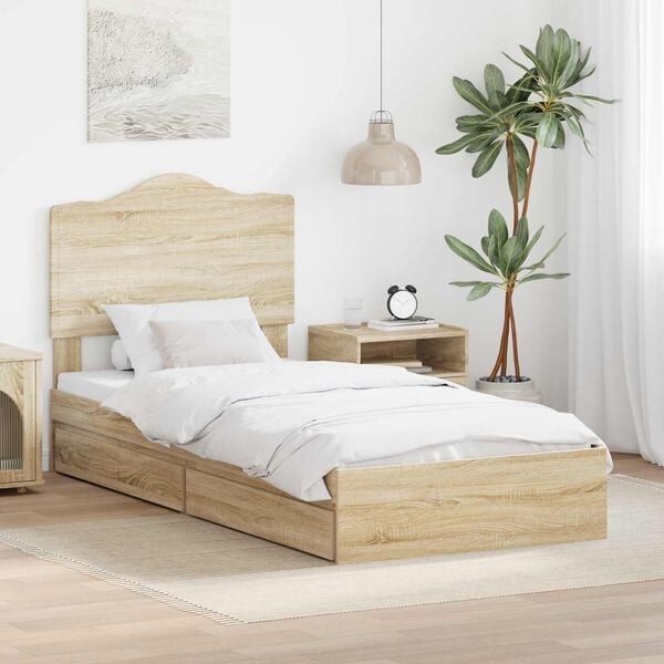 vidaXL Lit de Rangement Ch&ecirc;ne Sonoma 100 x 200 cm Bois d'ing&eacute;nierie