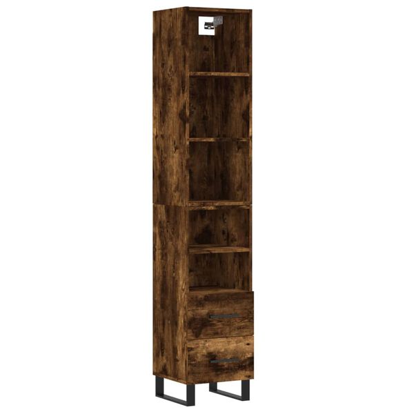 vidaXL Buffet haut Ch&ecirc;ne fum&eacute; 34,5x34x180 cm Bois d'ing&eacute;nierie