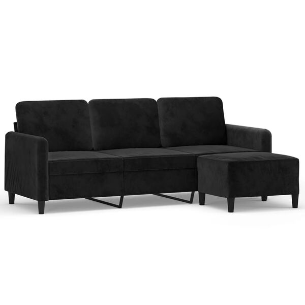 vidaXL Canap&eacute; &agrave; 3 places avec repose-pieds Noir 180 cm Velours