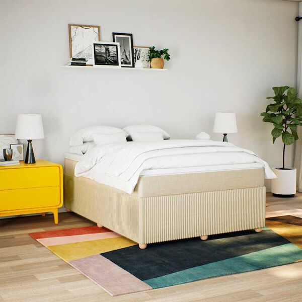 vidaXL Sommier &agrave; lattes de lit avec matelas Cr&egrave;me 140x190 cm Tissu