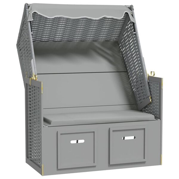 vidaXL Strandkorb avec auvent R&eacute;sine tress&eacute;e et bois solide Gris