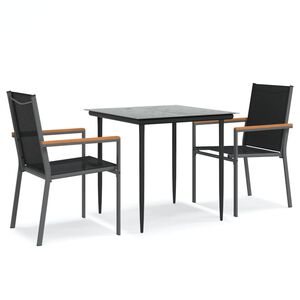 vidaXL Ensemble &agrave; manger de jardin 3 pcs noir textil&egrave;ne et acier