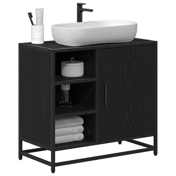 vidaXL Cabinet de salle de bain avec porte Ch&ecirc;ne noir 65 x 33 x 60 cm