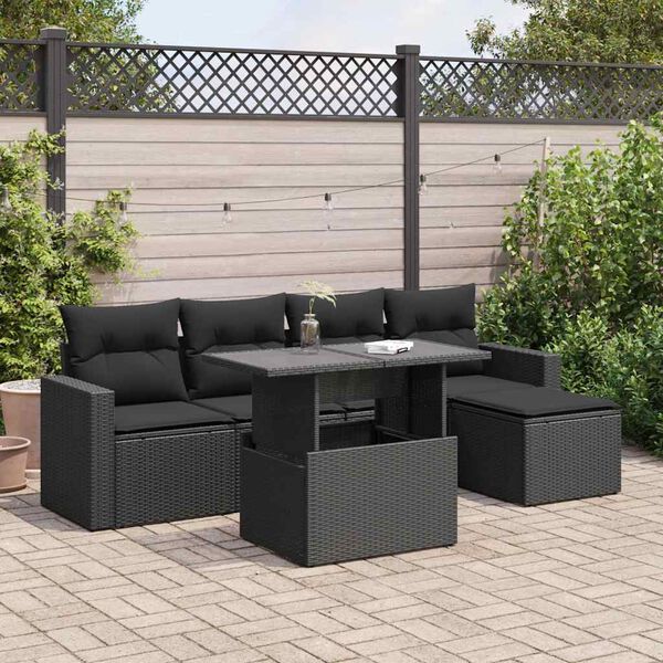 vidaXL Salon de jardin 6 pcs avec coussins noir r&eacute;sine tress&eacute;e