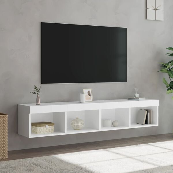 vidaXL Meubles TV avec lumi&egrave;res LED 2 pcs blanc 80x30x30 cm