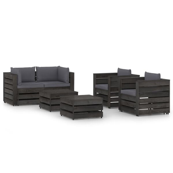 vidaXL Salon de jardin 6 pcs avec coussins Bois impr&eacute;gn&eacute; de gris