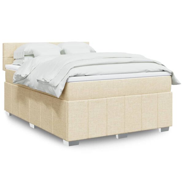 vidaXL Sommier &agrave; lattes de lit avec matelas Cr&egrave;me 140x200 cm Tissu